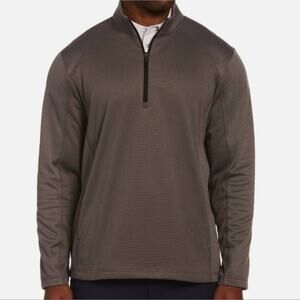 PGA TOUR Men's Mixed Texture Fleece 1/4 Zip Dk Grey Golf Jacket